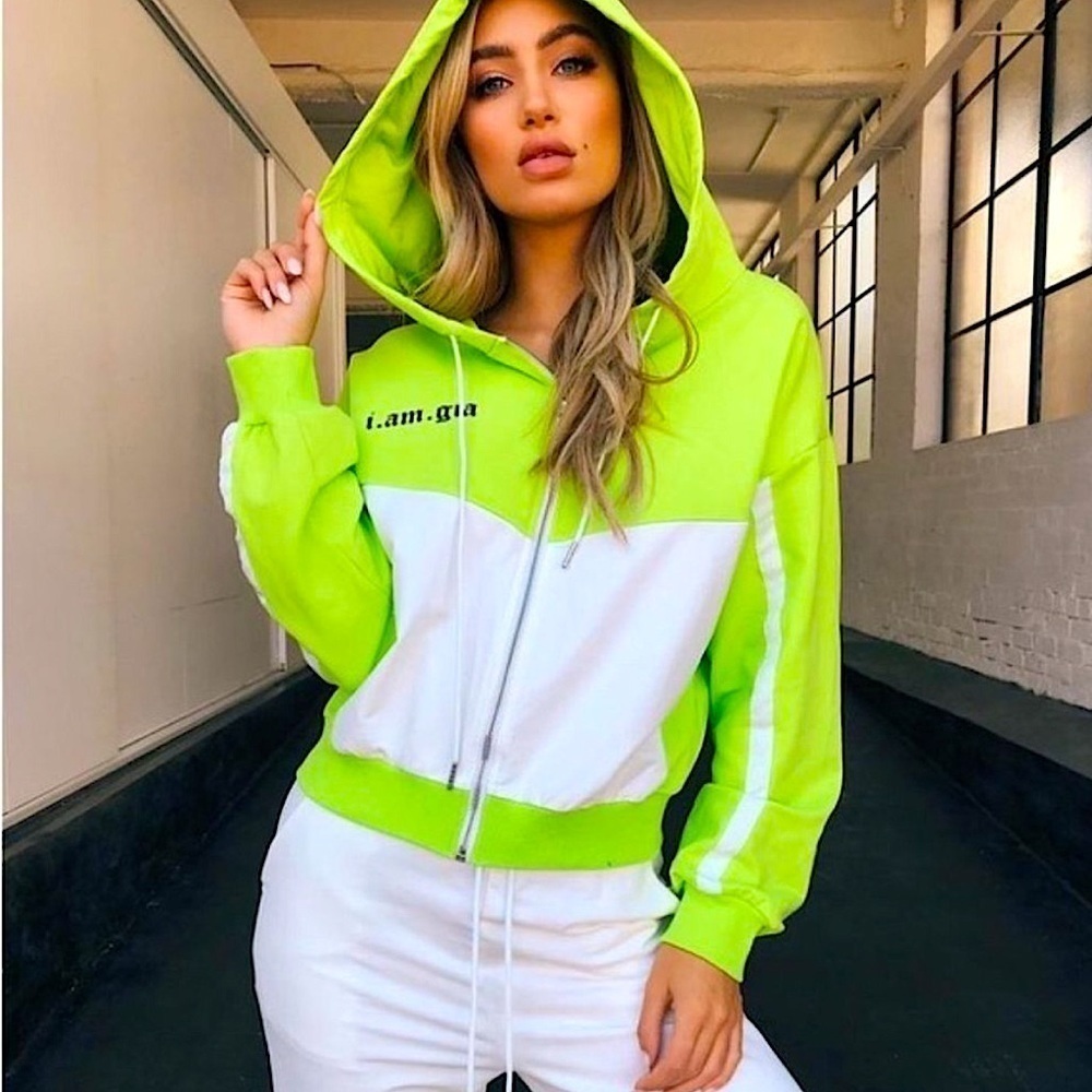 I.Am.Gia | Lime Green Chyna Zip Up Hoodie | E-Girl Neon Streetwear | Size Medium